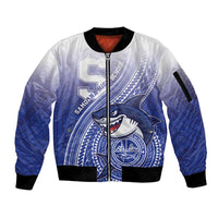 Personalized Samoana High School Sleeve Zip Bomber Jacket Polynesian Tribal Shark LT05 Unisex Blue - Polynesian Pride