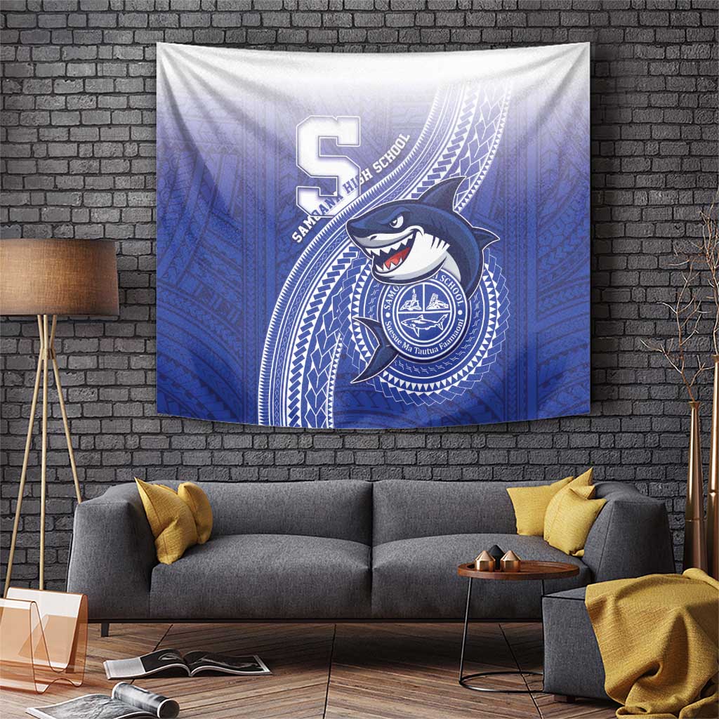 Samoana High School Tapestry Polynesian Tribal Shark LT05 Blue - Polynesian Pride