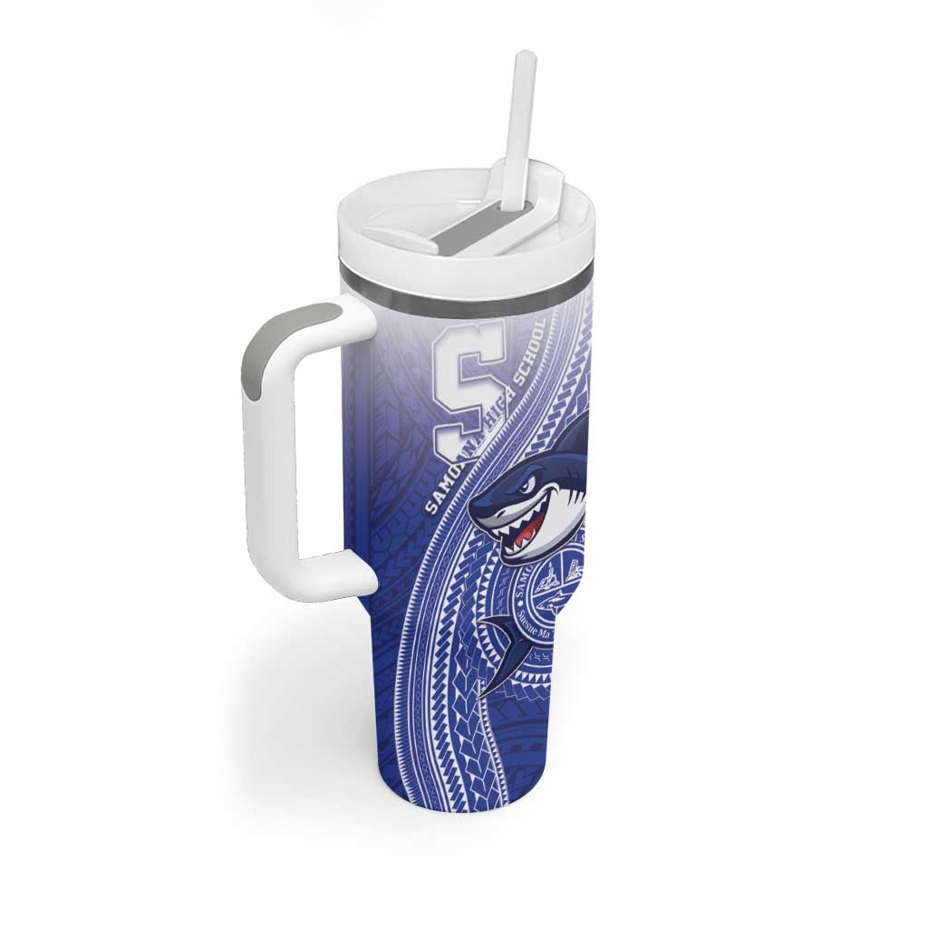 Personalized Samoana High School Tumbler With Handle Polynesian Tribal Shark