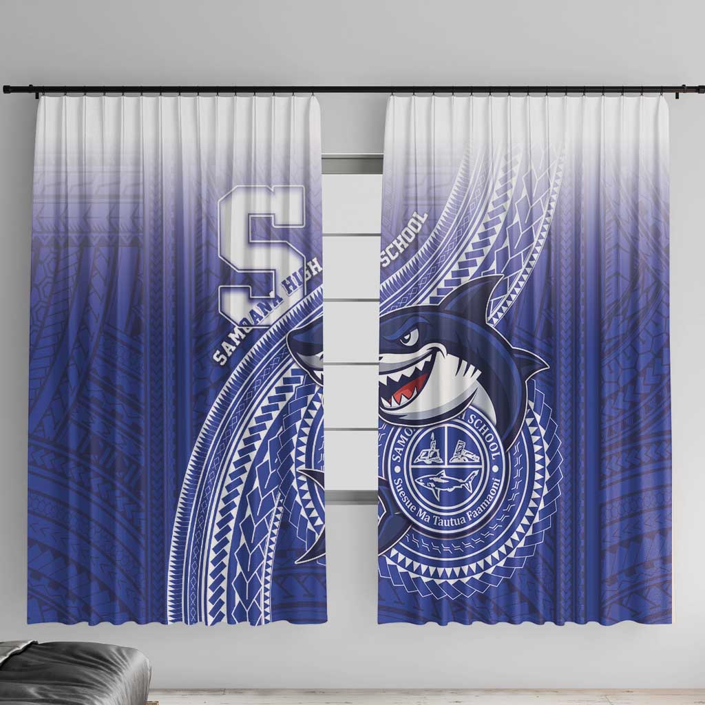 Samoana High School Window Curtain Polynesian Tribal Shark LT05 With Hooks Blue - Polynesian Pride