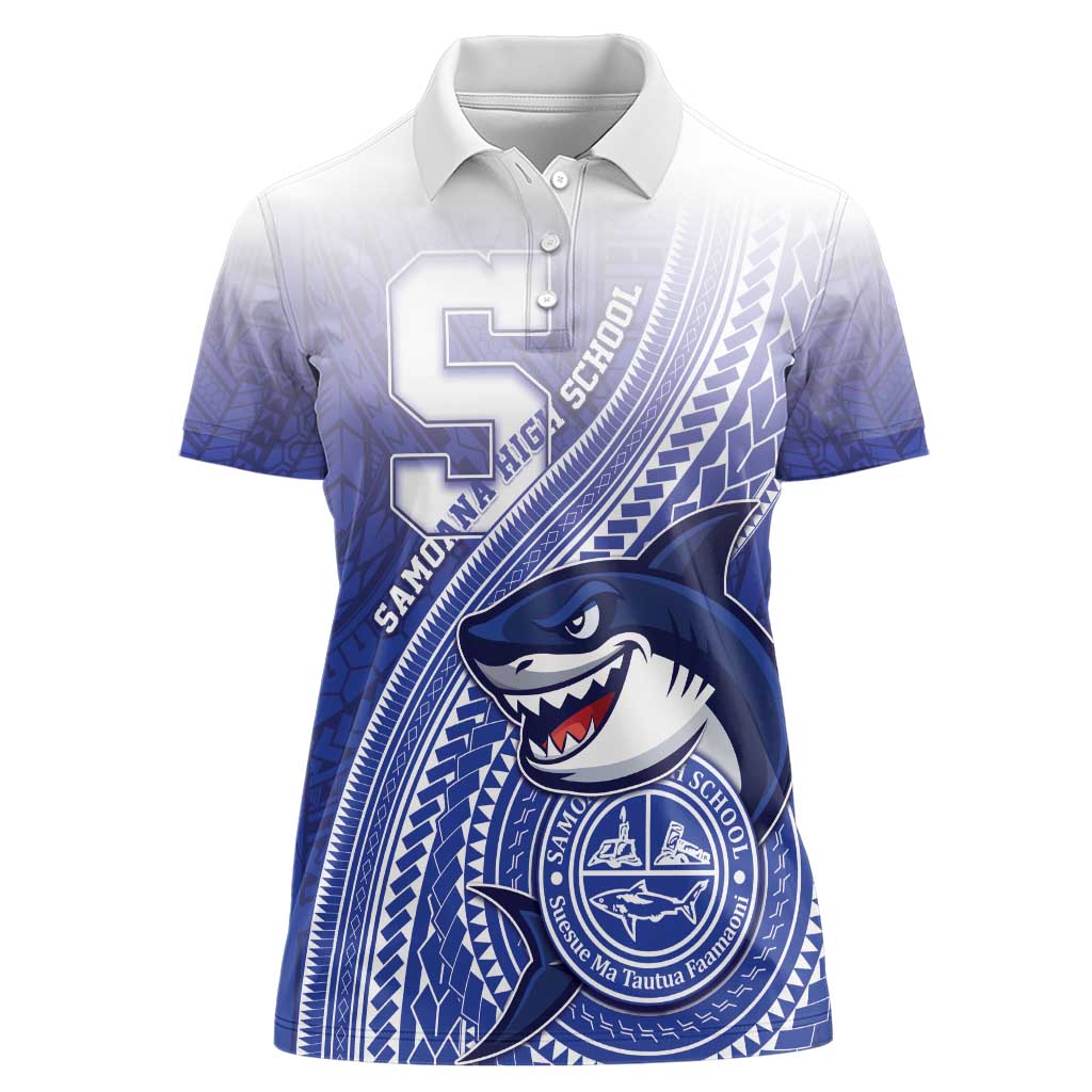 Personalized Samoana High School Women Polo Shirt Polynesian Tribal Shark