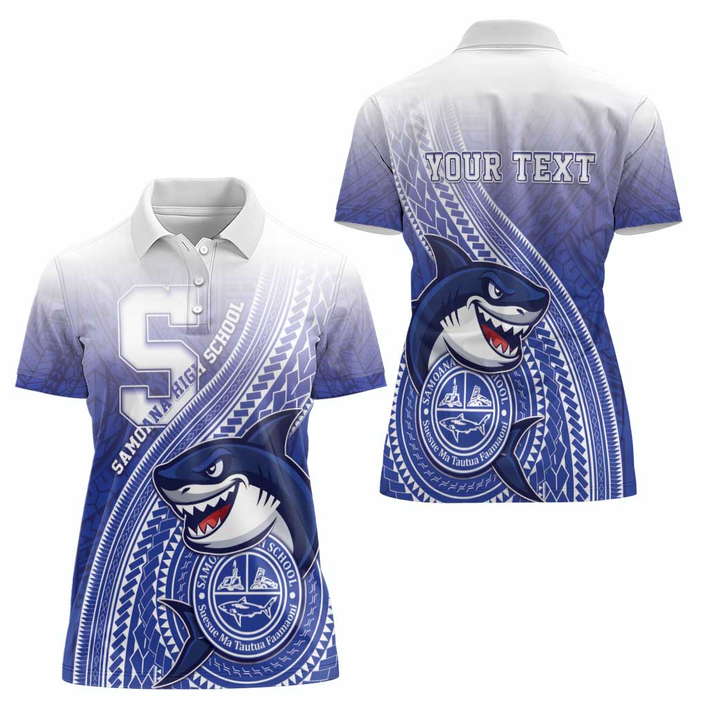 Personalized Samoana High School Women Polo Shirt Polynesian Tribal Shark