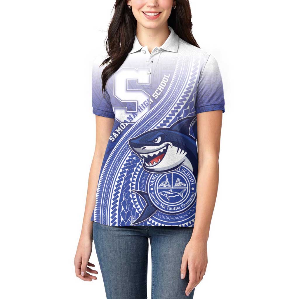 Personalized Samoana High School Women Polo Shirt Polynesian Tribal Shark