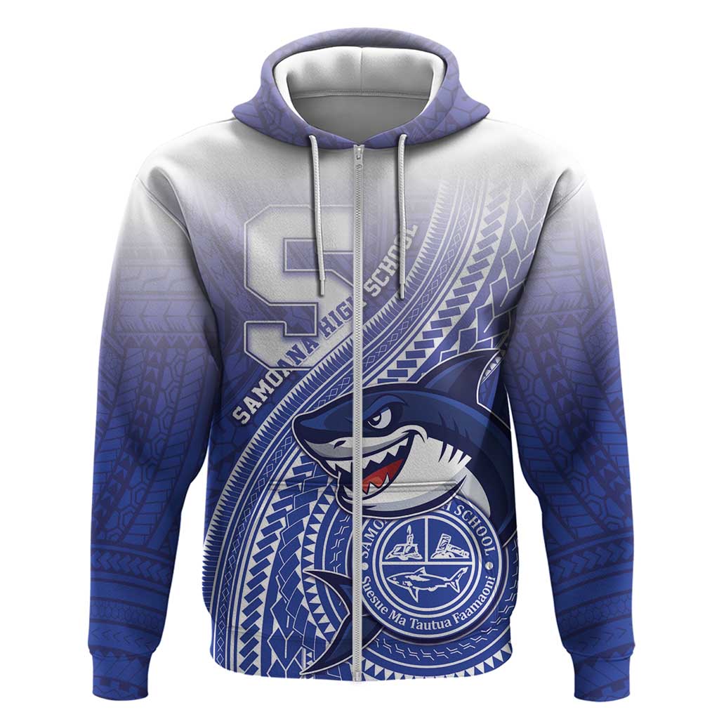 Personalized Samoana High School Zip Hoodie Polynesian Tribal Shark LT05 Zip Hoodie Blue - Polynesian Pride