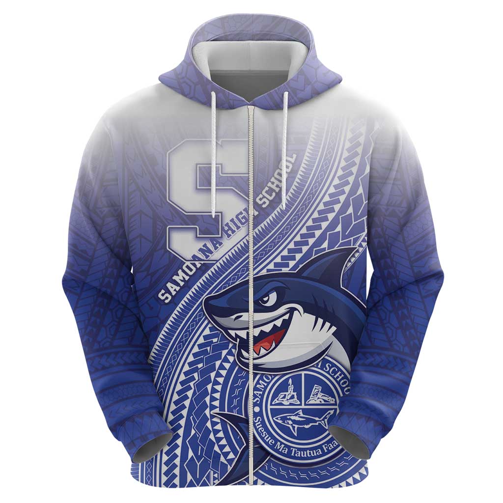 Personalized Samoana High School Zip Hoodie Polynesian Tribal Shark