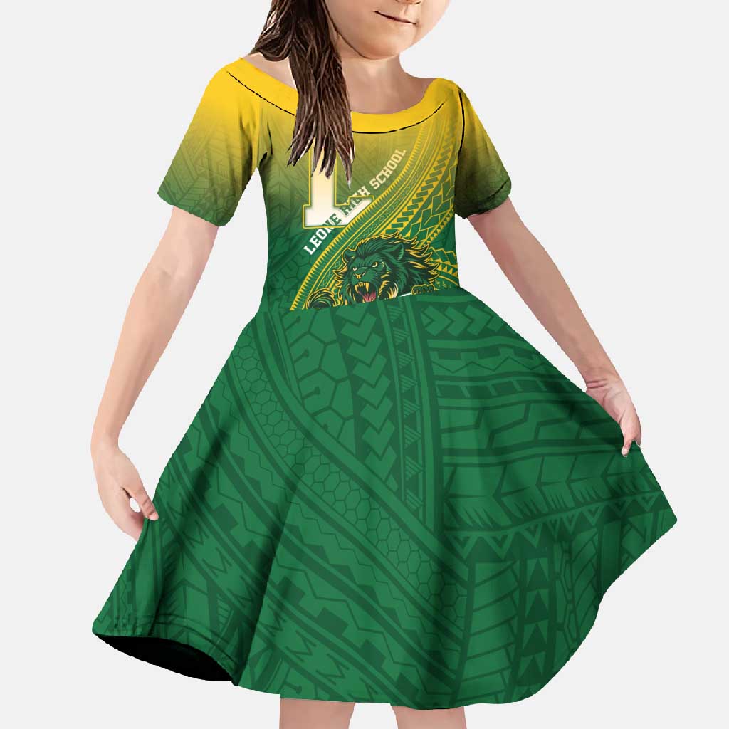 Personalized Leone High School Family Matching Long Sleeve Bodycon Dress and Hawaiian Shirt Leone Lion LT05 Daughter's Dress Green - Polynesian Pride