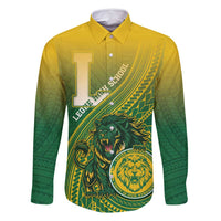 Personalized Leone High School Family Matching Long Sleeve Bodycon Dress and Hawaiian Shirt Leone Lion LT05 Dad's Shirt - Long Sleeve Green - Polynesian Pride
