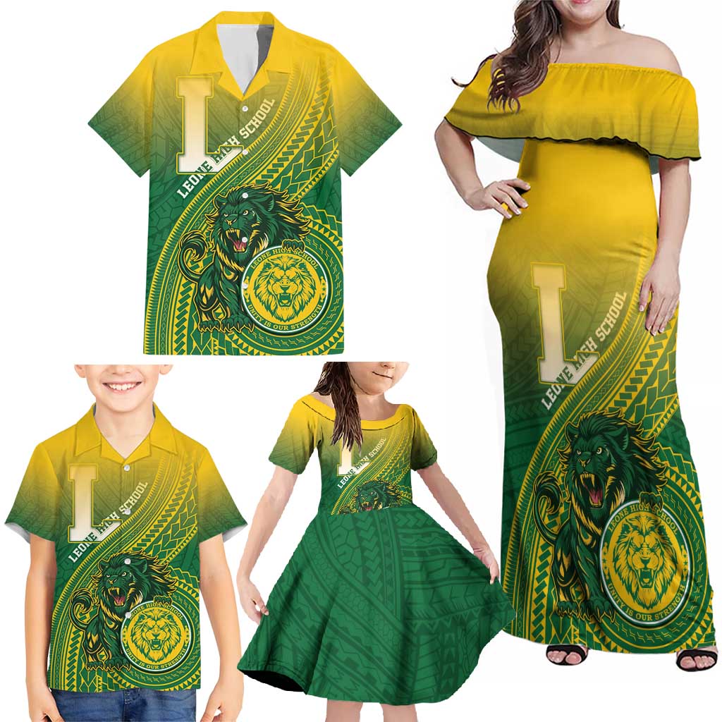 Personalized Leone High School Family Matching Off Shoulder Maxi Dress and Hawaiian Shirt Leone Lion