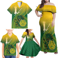 Personalized Leone High School Family Matching Off Shoulder Maxi Dress and Hawaiian Shirt Leone Lion