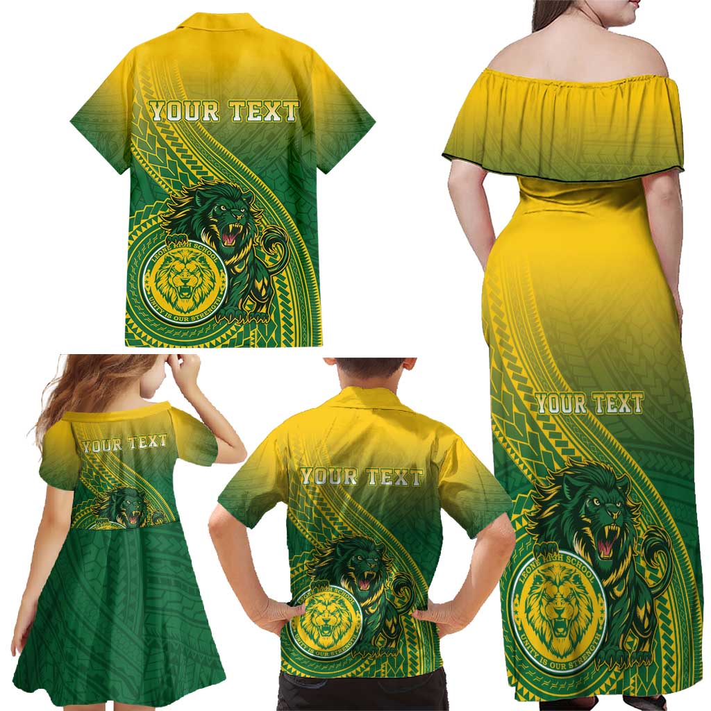 Personalized Leone High School Family Matching Off Shoulder Maxi Dress and Hawaiian Shirt Leone Lion