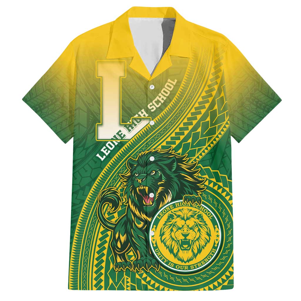 Personalized Leone High School Family Matching Short Sleeve Bodycon Dress and Hawaiian Shirt Leone Lion LT05 Dad's Shirt - Short Sleeve Green - Polynesian Pride
