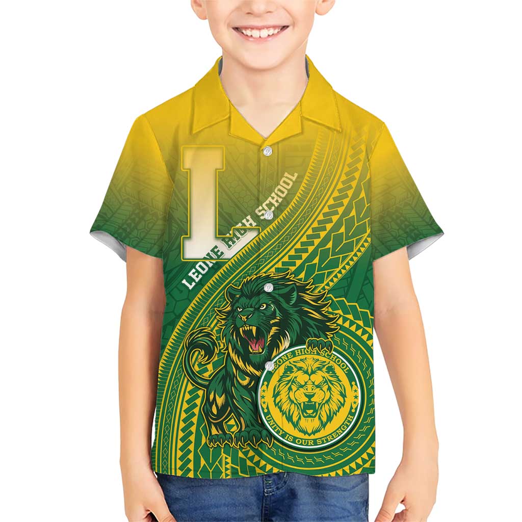 Personalized Leone High School Family Matching Short Sleeve Bodycon Dress and Hawaiian Shirt Leone Lion LT05 Son's Shirt Green - Polynesian Pride