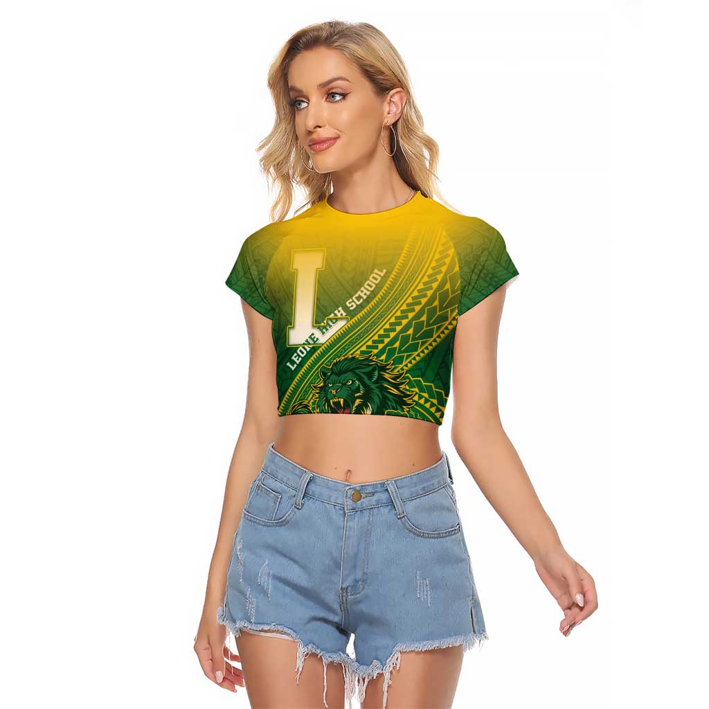 Personalized Leone High School Raglan Cropped T Shirt Leone Lion LT05 Female Green - Polynesian Pride