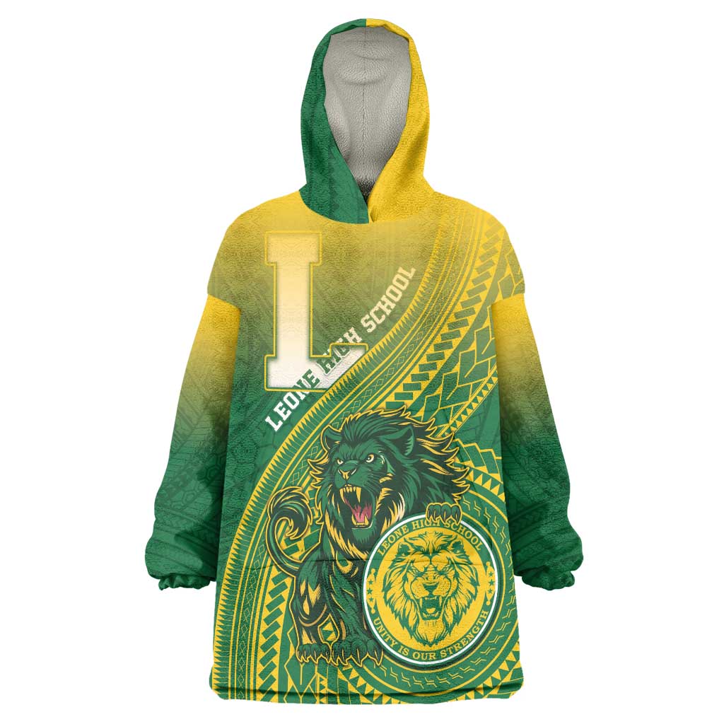 Personalized Leone High School Wearable Blanket Hoodie Leone Lion LT05 One Size Green - Polynesian Pride