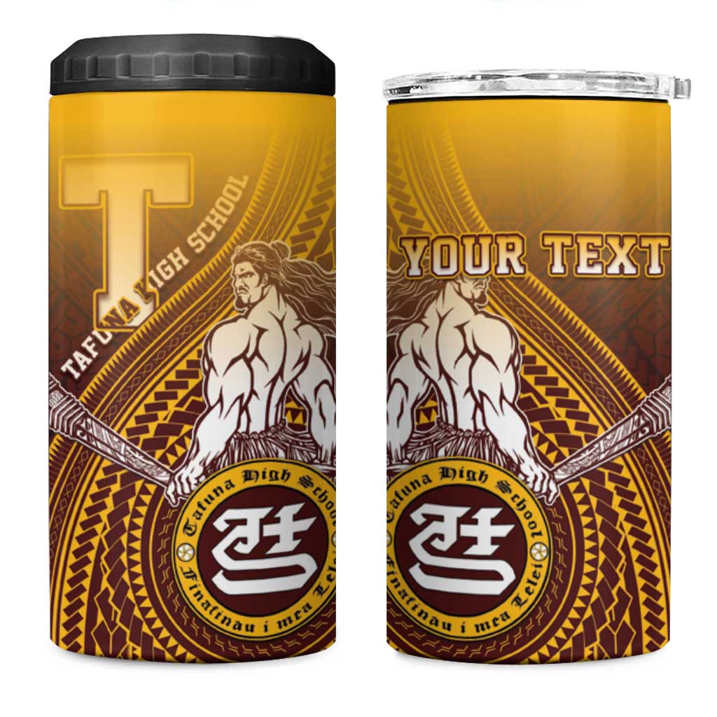 Personalized Tafuna High School 4 in 1 Can Cooler Tumbler Polynesian Warrior