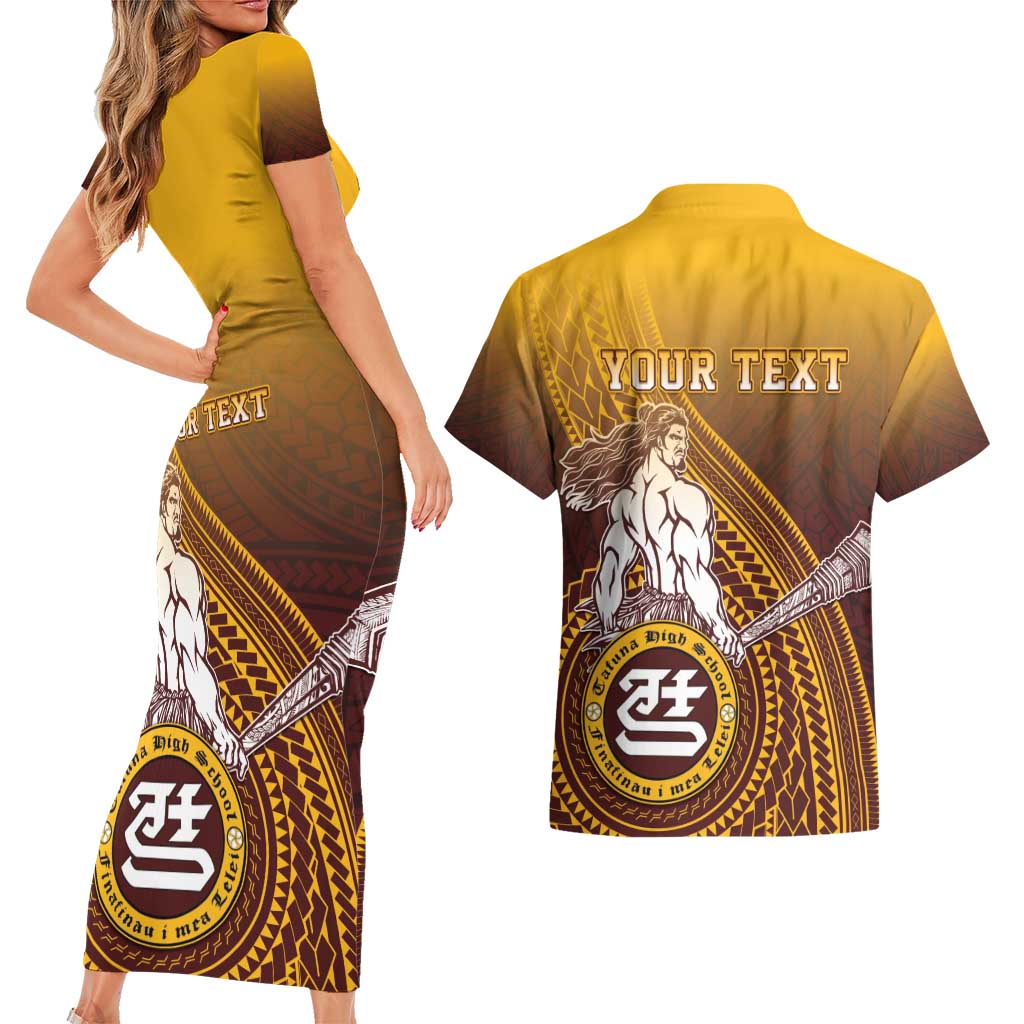 Personalized Tafuna High School Couples Matching Short Sleeve Bodycon Dress and Hawaiian Shirt Polynesian Warrior
