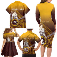 Personalized Tafuna High School Family Matching Long Sleeve Bodycon Dress and Hawaiian Shirt Polynesian Warrior