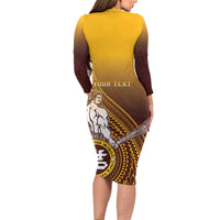 Personalized Tafuna High School Family Matching Long Sleeve Bodycon Dress and Hawaiian Shirt Polynesian Warrior