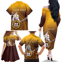 Personalized Tafuna High School Family Matching Off The Shoulder Long Sleeve Dress and Hawaiian Shirt Polynesian Warrior