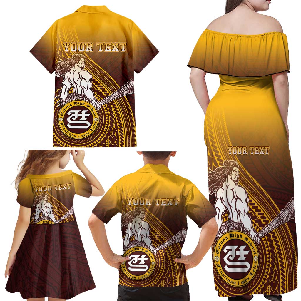 Personalized Tafuna High School Family Matching Off Shoulder Maxi Dress and Hawaiian Shirt Polynesian Warrior