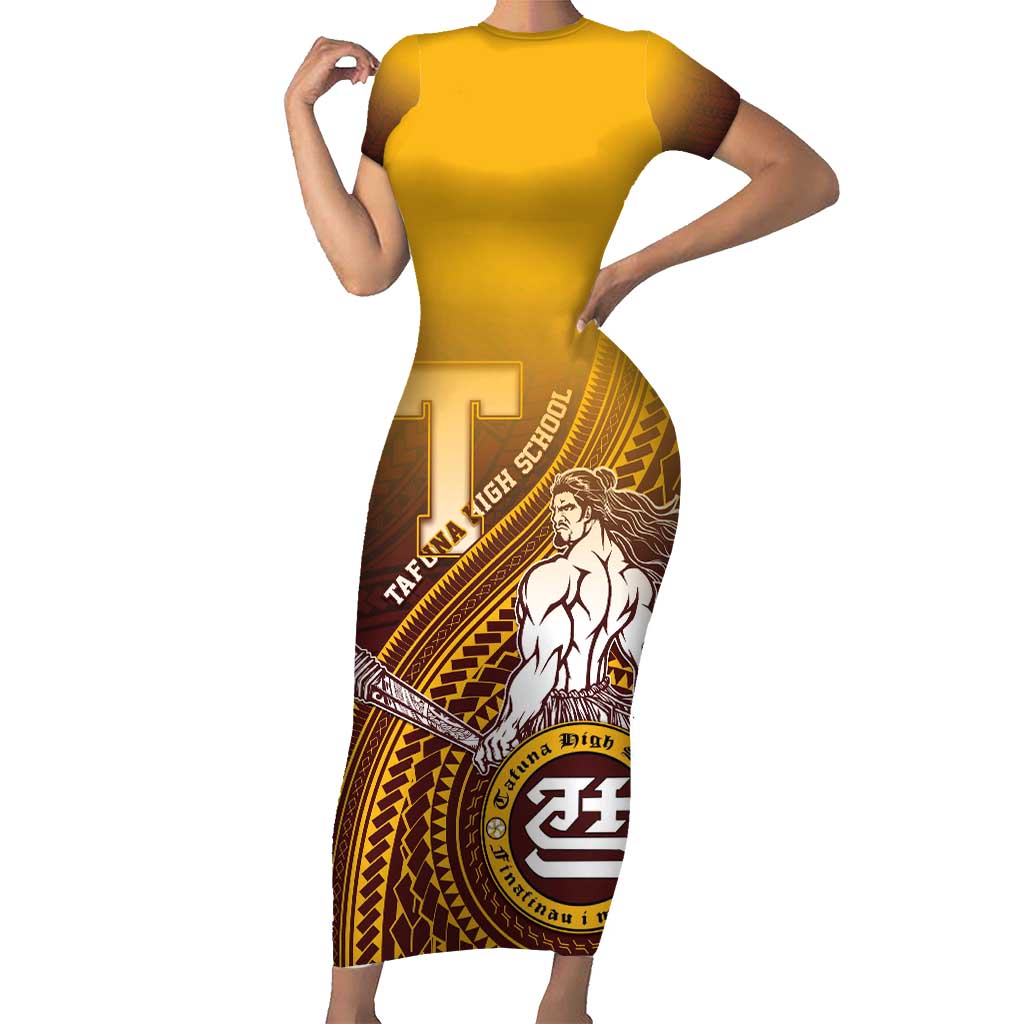 Personalized Tafuna High School Family Matching Short Sleeve Bodycon Dress and Hawaiian Shirt Polynesian Warrior