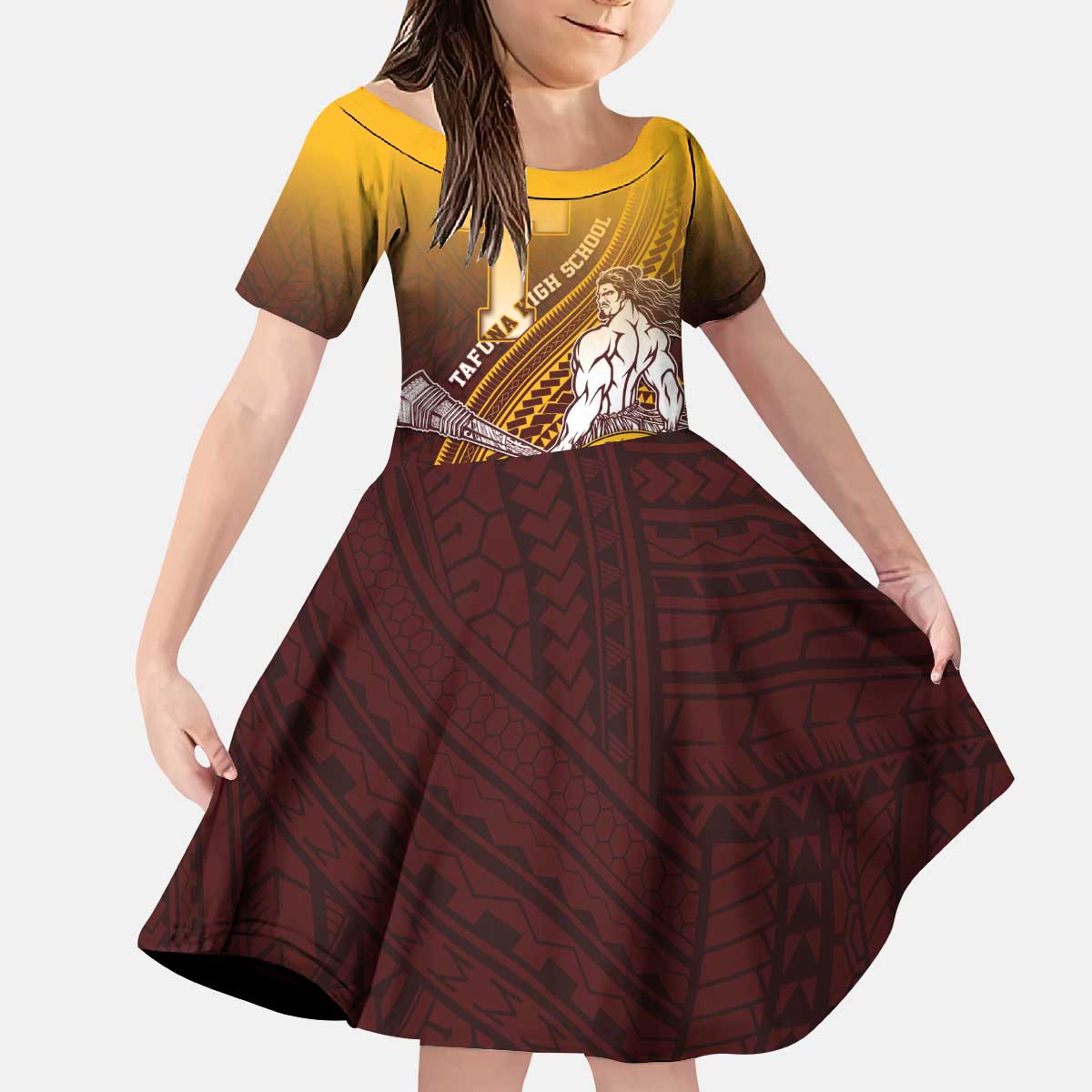 Personalized Tafuna High School Kid Short Sleeve Dress Polynesian Warrior