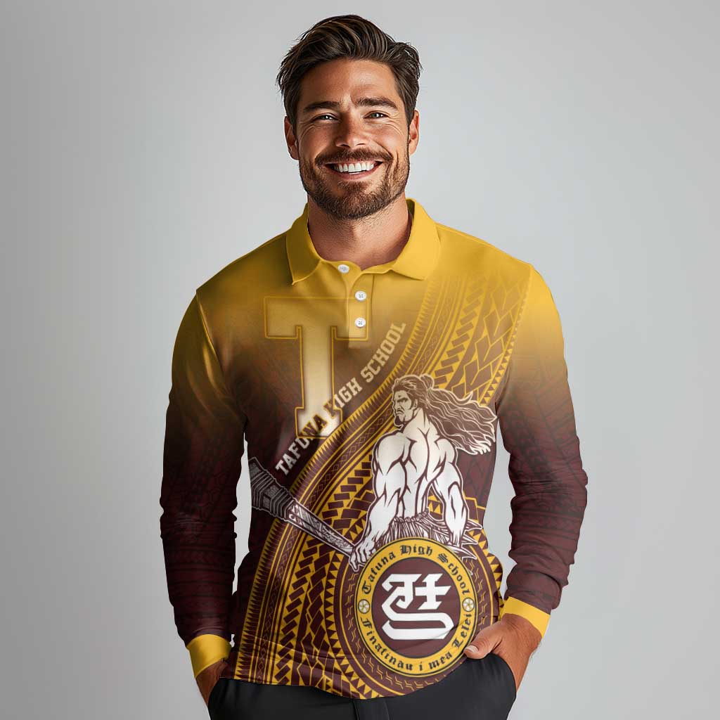 Personalized Tafuna High School Long Sleeve Polo Shirt Polynesian Warrior LT05 - Polynesian Pride