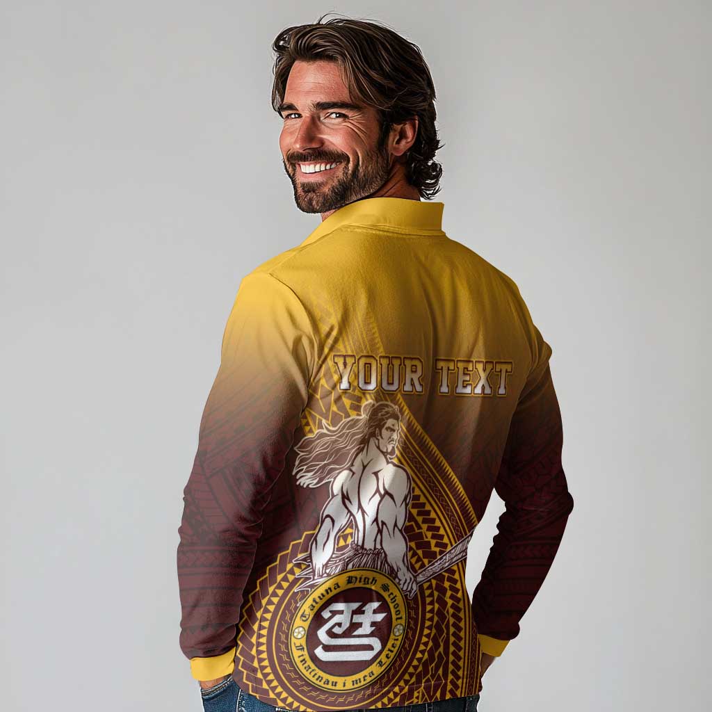 Personalized Tafuna High School Long Sleeve Polo Shirt Polynesian Warrior LT05 - Polynesian Pride