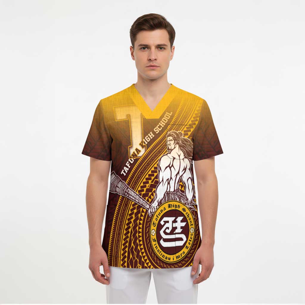 Personalized Tafuna High School Scrub Top Polynesian Warrior - Polynesian Pride