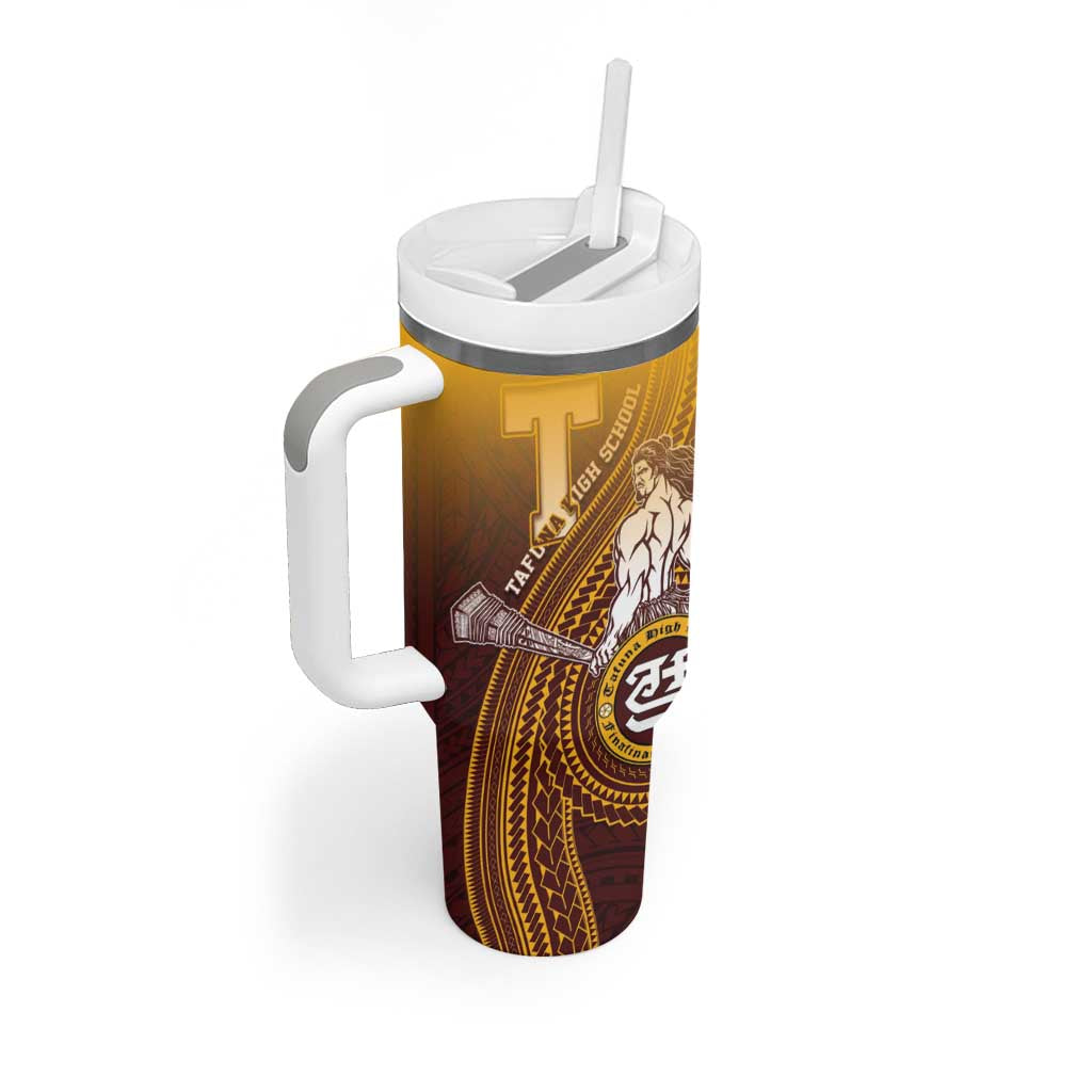 Personalized Tafuna High School Tumbler With Handle Polynesian Warrior