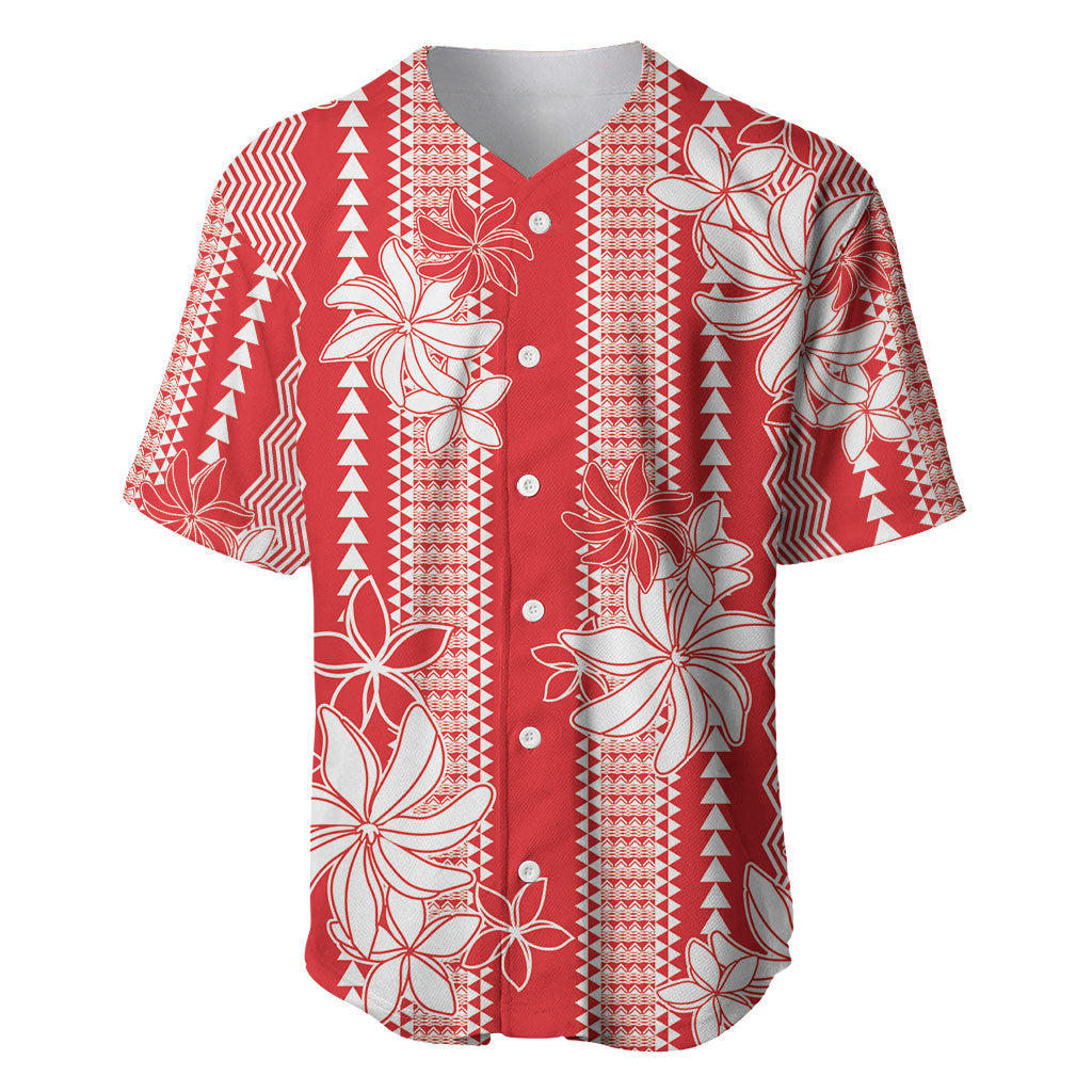 Hawaii Kakau Tribal Baseball Jersey With Red Tiare LT05 Red - Polynesian Pride