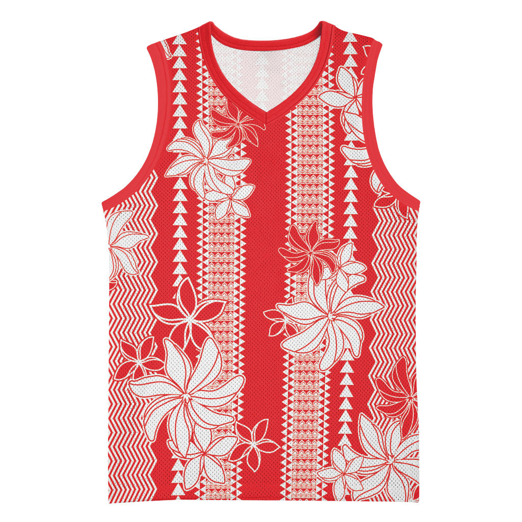 Hawaii Kakau Tribal Basketball Jersey With Red Tiare LT05 Unisex Red - Polynesian Pride