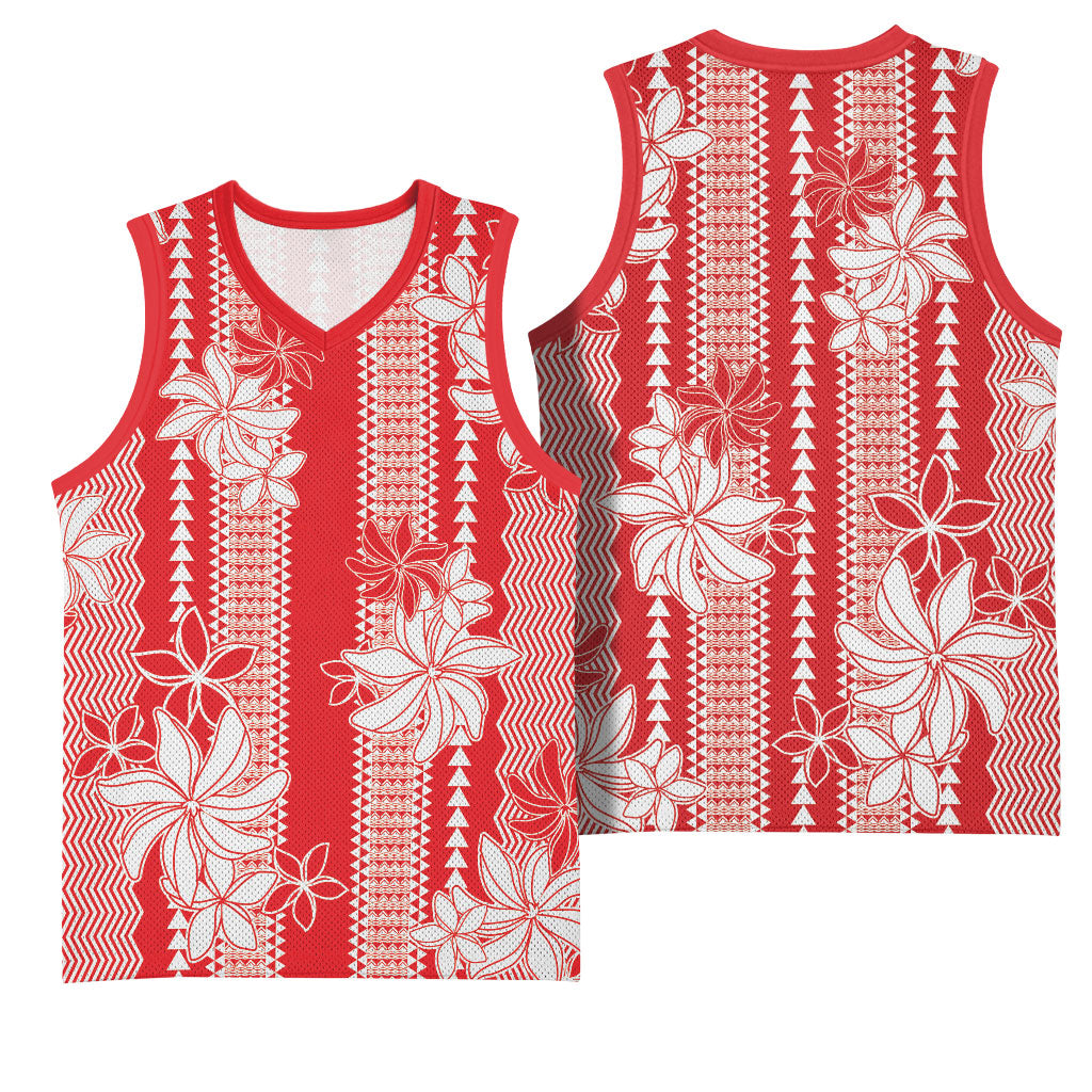 Hawaii Kakau Tribal Basketball Jersey With Red Tiare