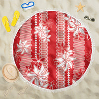 Hawaii Kakau Tribal Beach Blanket With Red Tiare