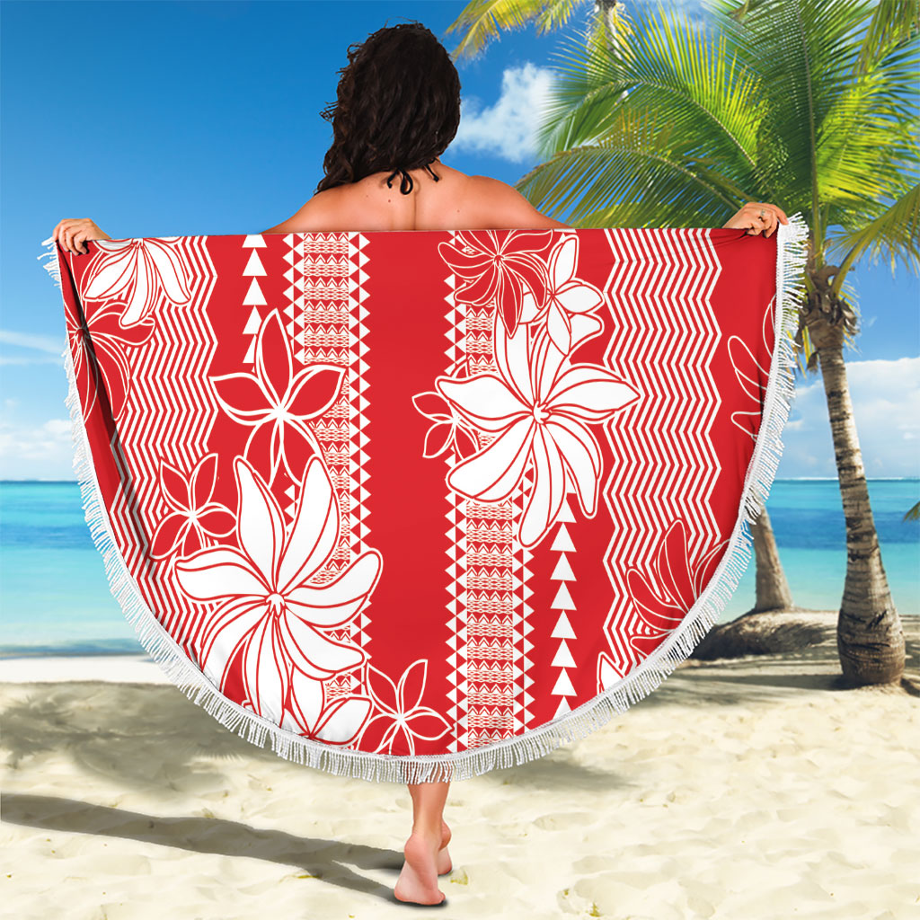 Hawaii Kakau Tribal Beach Blanket With Red Tiare