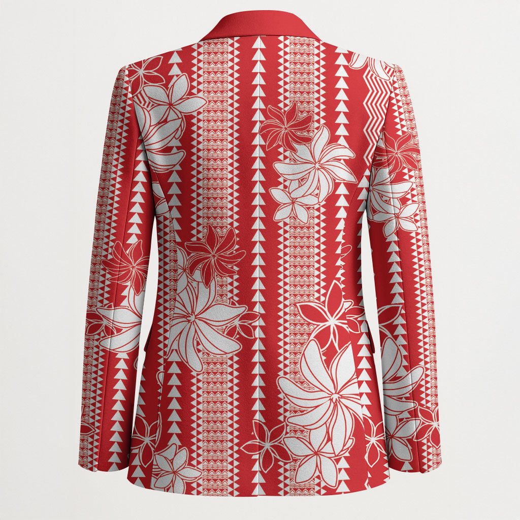 Hawaii Kakau Tribal Blazer With Red Tiare