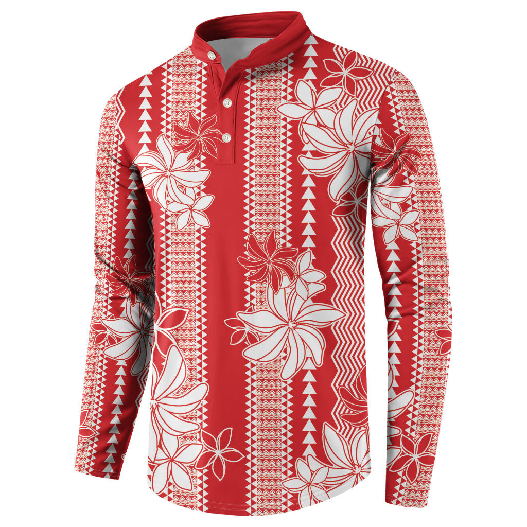 Hawaii Kakau Tribal Button Sweatshirt With Red Tiare