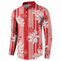 Hawaii Kakau Tribal Button Sweatshirt With Red Tiare