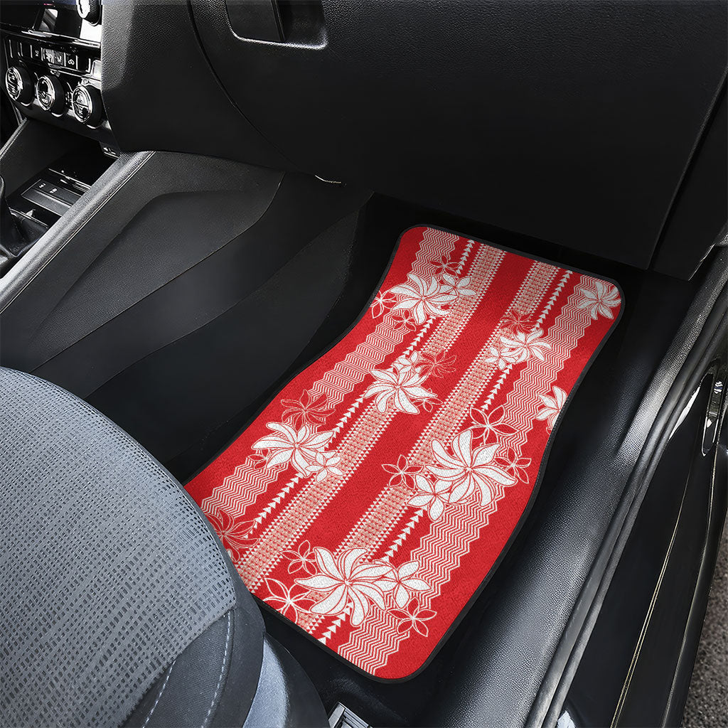 Hawaii Kakau Tribal Car Mats With Red Tiare