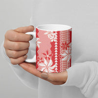 Hawaii Kakau Tribal Ceramic Mug With Red Tiare