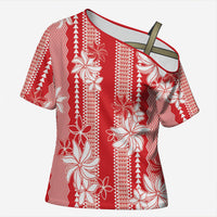 Hawaii Kakau Tribal Cross Shoulder Shirt With Red Tiare