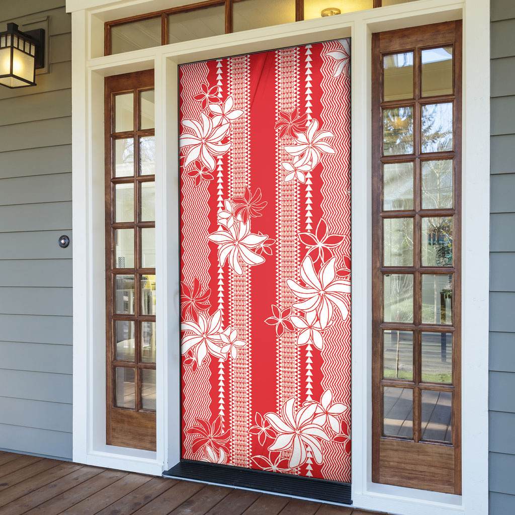 Hawaii Kakau Tribal Door Cover With Red Tiare