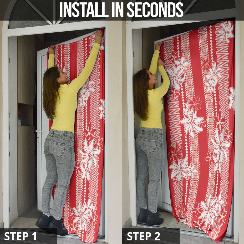 Hawaii Kakau Tribal Door Cover With Red Tiare