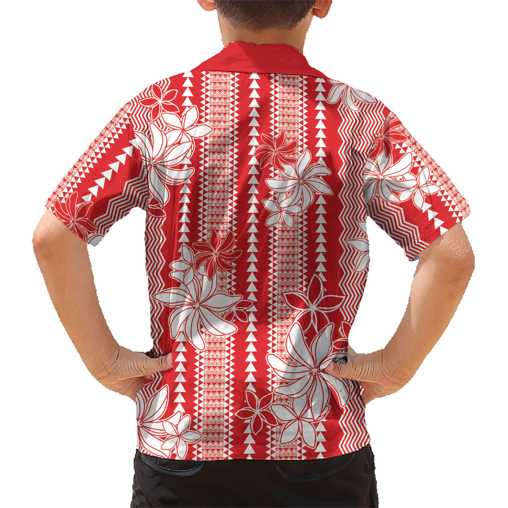 Hawaii Kakau Tribal Family Matching Long Sleeve Bodycon Dress and Hawaiian Shirt With Red Tiare