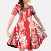 Hawaii Kakau Tribal Family Matching Long Sleeve Bodycon Dress and Hawaiian Shirt With Red Tiare