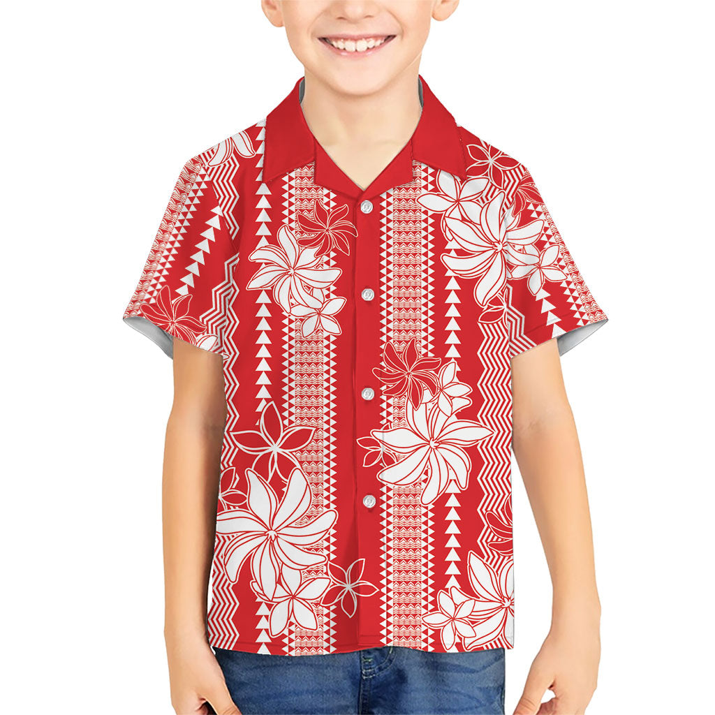 Hawaii Kakau Tribal Family Matching Short Sleeve Bodycon Dress and Hawaiian Shirt With Red Tiare