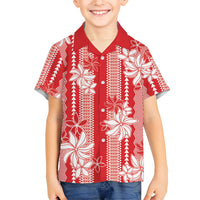 Hawaii Kakau Tribal Family Matching Short Sleeve Bodycon Dress and Hawaiian Shirt With Red Tiare