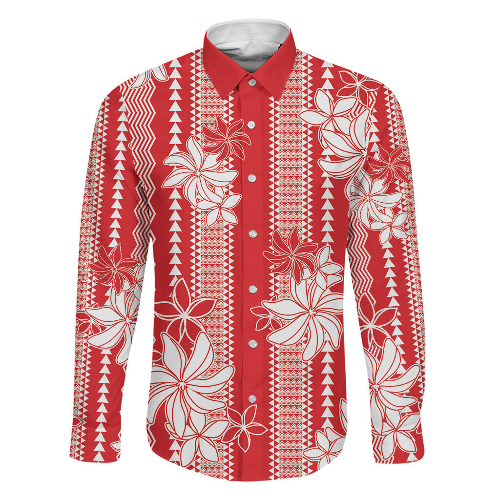Hawaii Kakau Tribal Family Matching Summer Maxi Dress and Hawaiian Shirt With Red Tiare