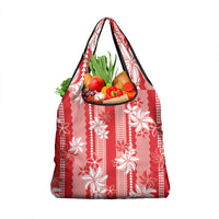 Hawaii Kakau Tribal Grocery Bag With Red Tiare