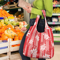 Hawaii Kakau Tribal Grocery Bag With Red Tiare